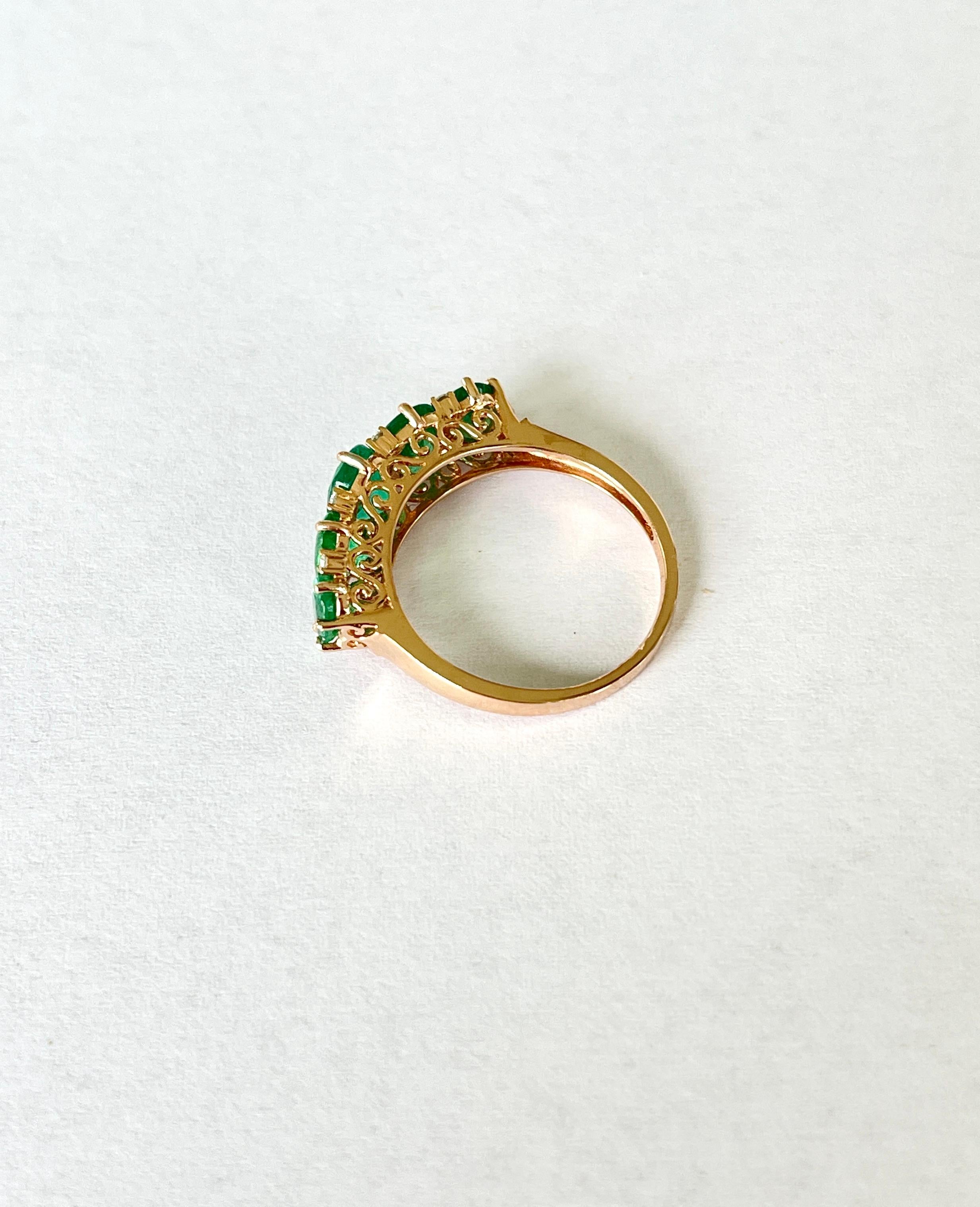 Natural Emerald Diamond Bridge Style Eternity Ring 14ct Rose Gold with Valuation For Sale 11
