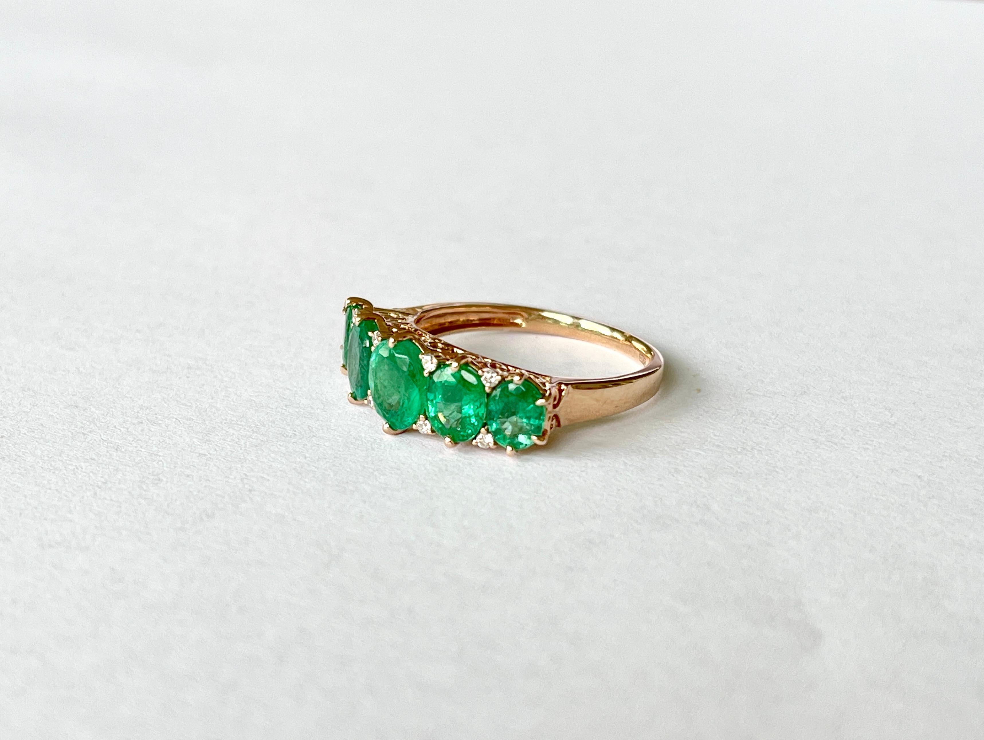 Natural Emerald Diamond Bridge Style Eternity Ring 14ct Rose Gold with Valuation For Sale 12