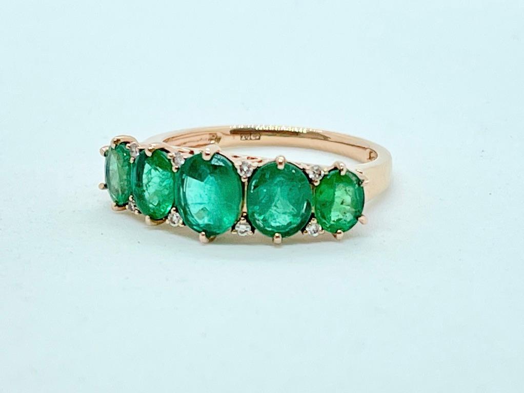 Natural Emerald Diamond Bridge Style Eternity Ring 14ct Rose Gold with Valuation For Sale 1