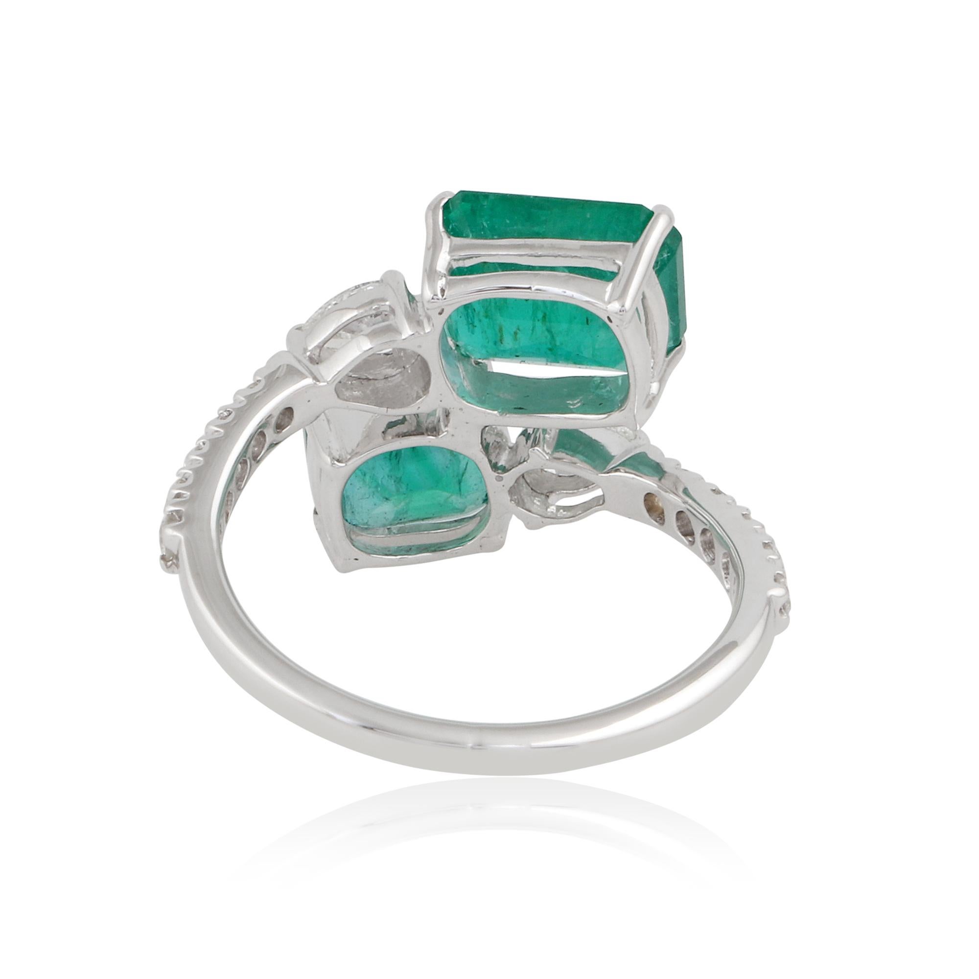 Im Angebot: Natürlicher Smaragd Diamant Bypass Wrap Ring Massiv 18k Weißgold Feiner Schmuck () 3