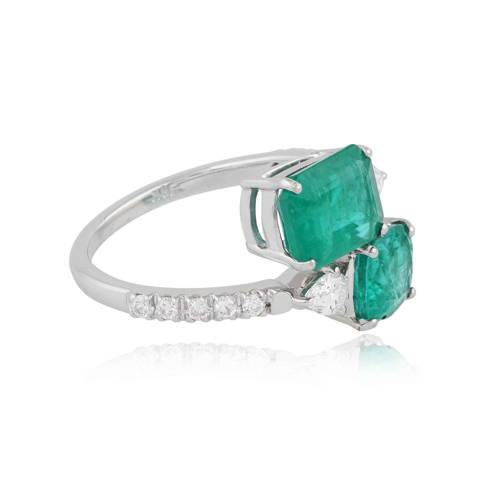 Im Angebot: Natürlicher Smaragd Diamant Bypass Wrap Ring Massiv 18k Weißgold Feiner Schmuck () 4