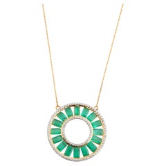 Natural Emerald & diamond Chain pendant in 18k gold
