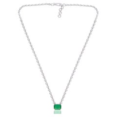 Esmeralda natural Collar con dije de diamantes Oro blanco 18k Joyería fina hecha a mano