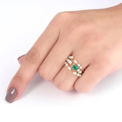 1.33 Carat Natural Emerald Multi-Cut Diamond Open Cuff Ring, 14k Yellow Gold