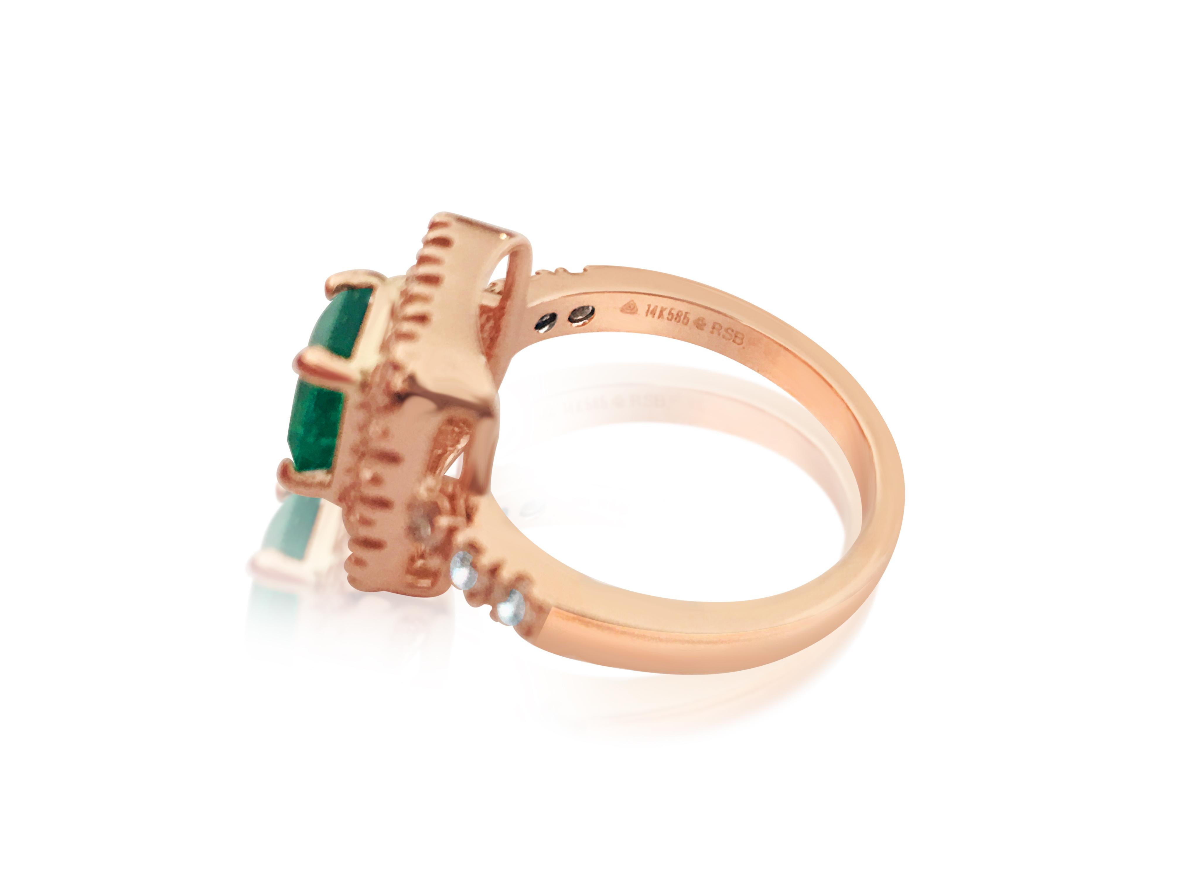 Emerald Cut Natural Emerald Diamond Cocktail Engagement Ring Rose Gold For Sale