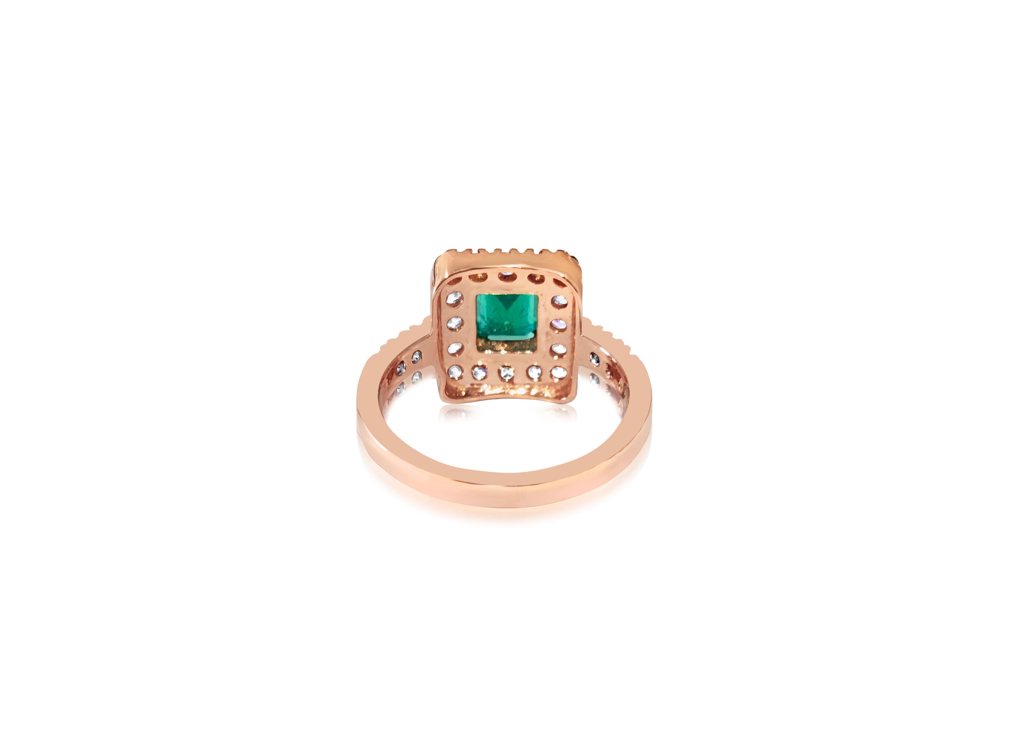 Natural Emerald Diamond Cocktail Engagement Ring Rose Gold In New Condition For Sale In Miami, FL