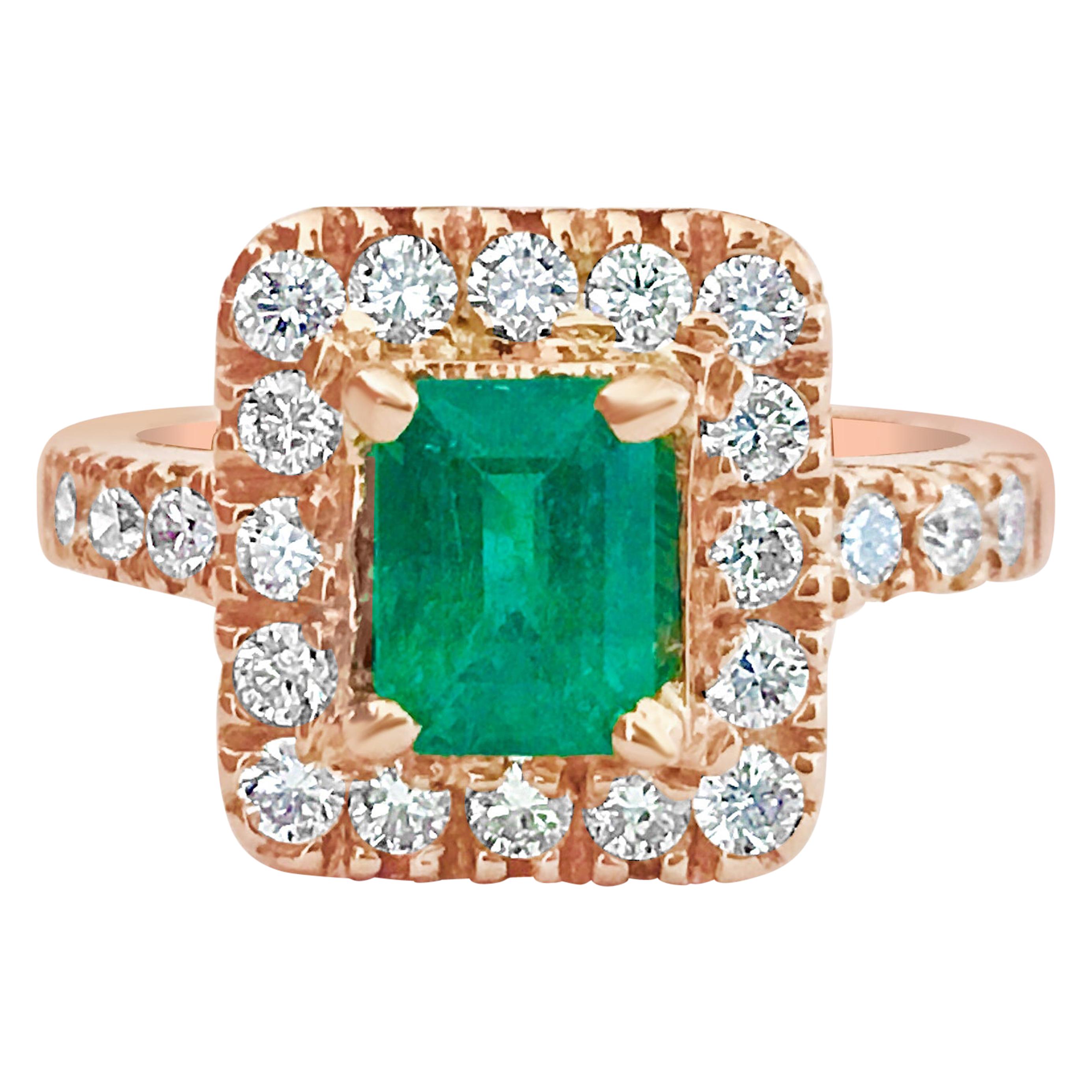Natural Emerald Diamond Cocktail Engagement Ring Rose Gold For Sale