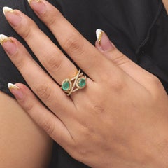 2.21 Carat Natural Emerald Diamond Crossover Cocktail Ring, 14k Yellow gold