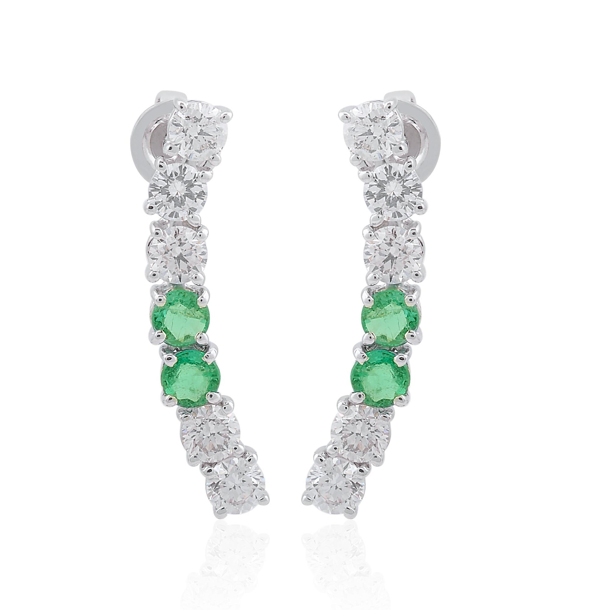 Item Code :- SEE-1516
Gross Weight :- 3.14 gm
18k White Gold Weight :- 2.76 gm
Diamond Wt :- 1.34 Ct  ( AVERAGE DIAMOND CLARITY SI1-SI2 & COLOR H-I )
Emerald Wt :- 0.55 Ct
Earrings Size :- 22x7 mm approx.

Engagement Gift, Bridal Shower Gift, Women