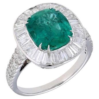 Natural Emerald diamond cushion cut statement white ring gold For Sale