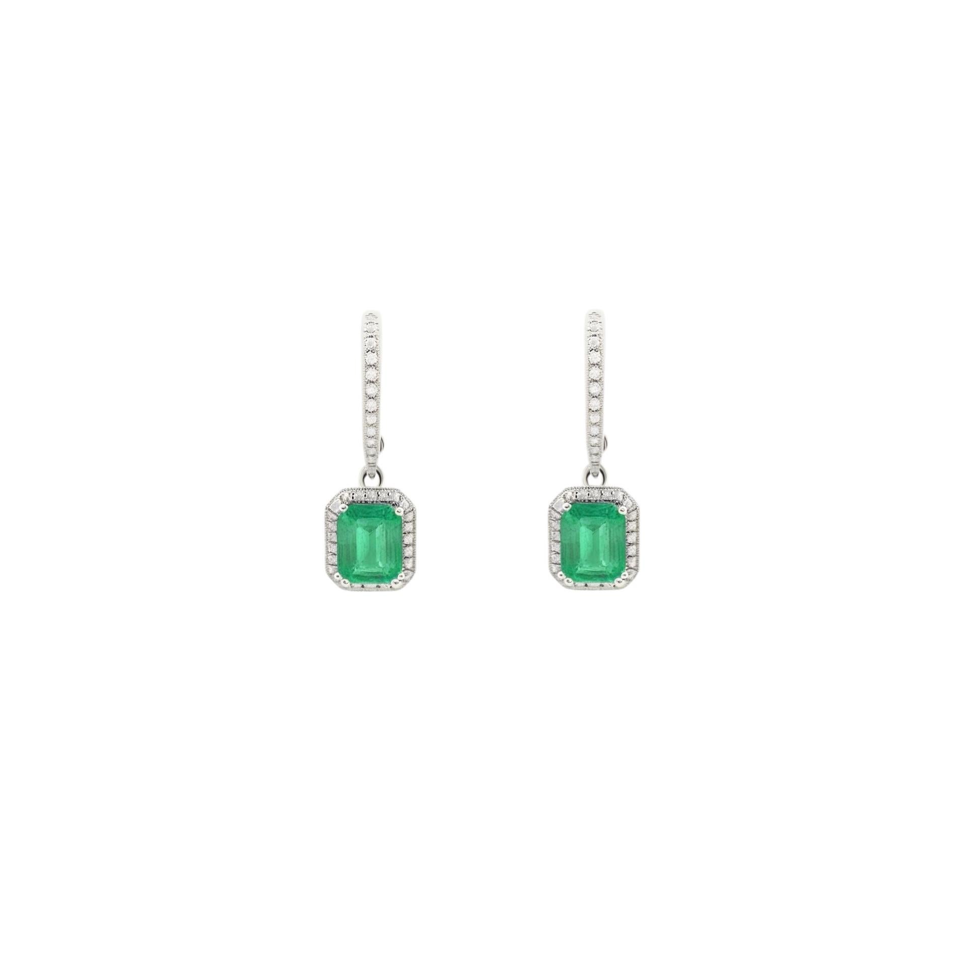 Natural Emerald Diamond Dangle Earrings 1