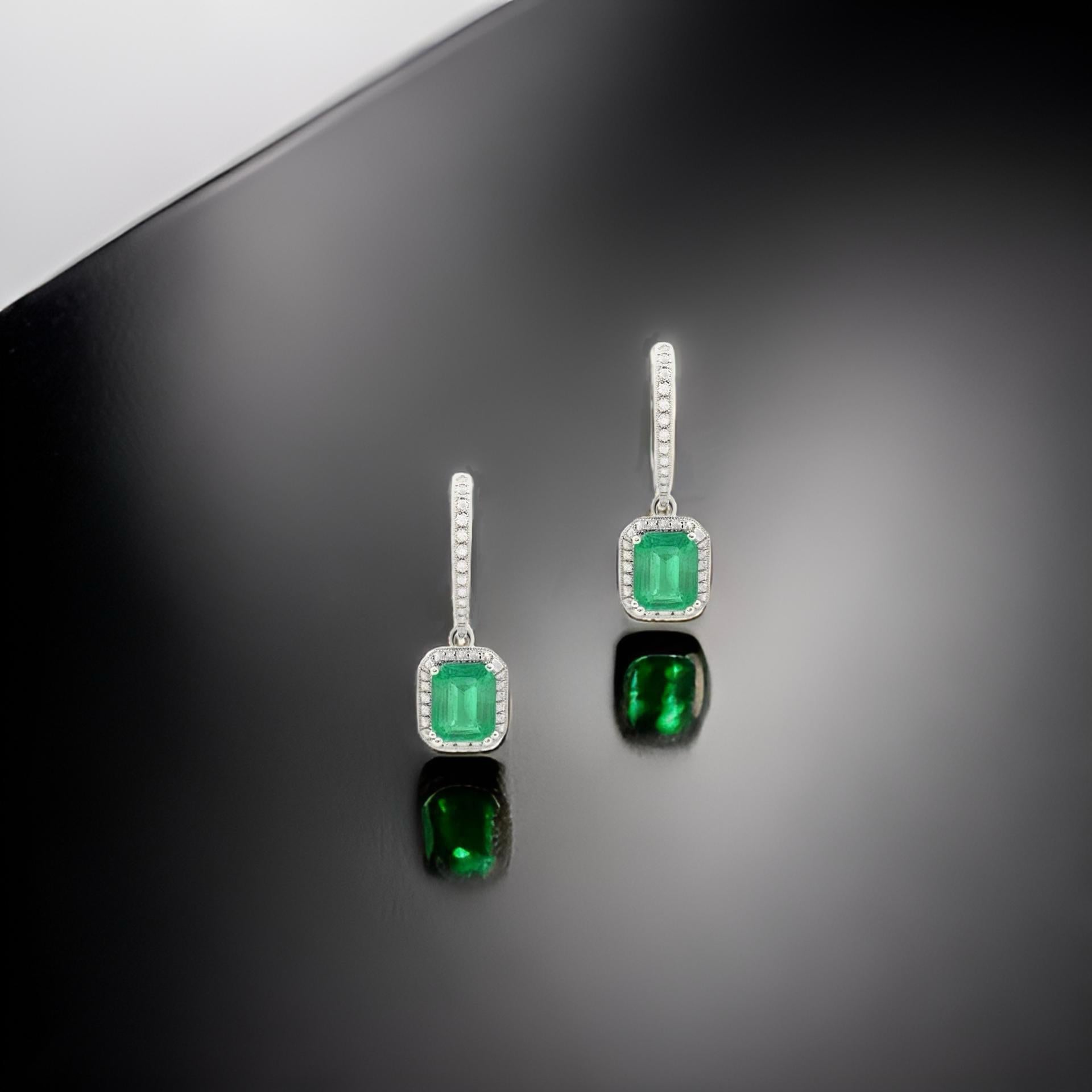 Women's Natural Emerald Diamond Dangle Earrings 1