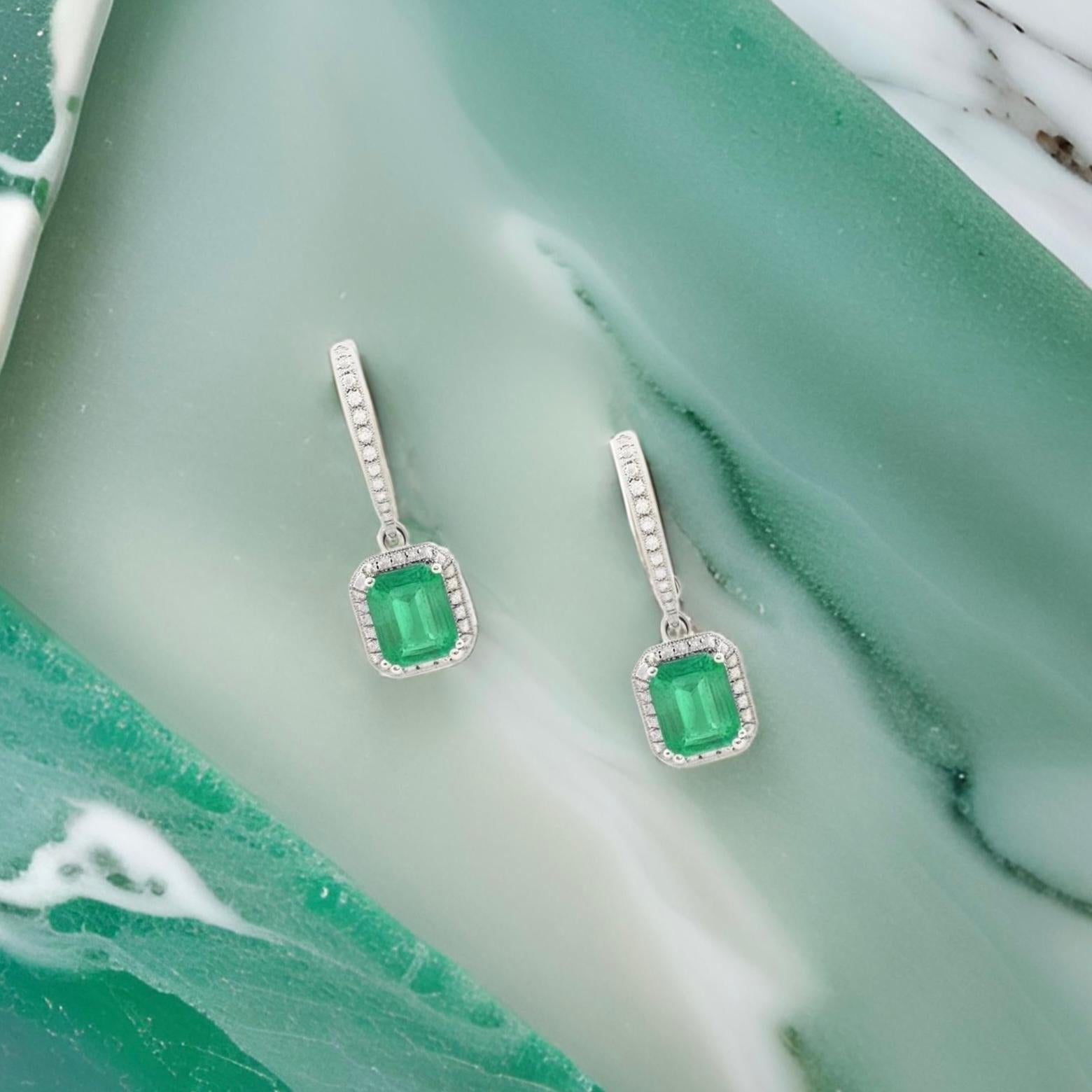 Natural Emerald Diamond Dangle Earrings 1