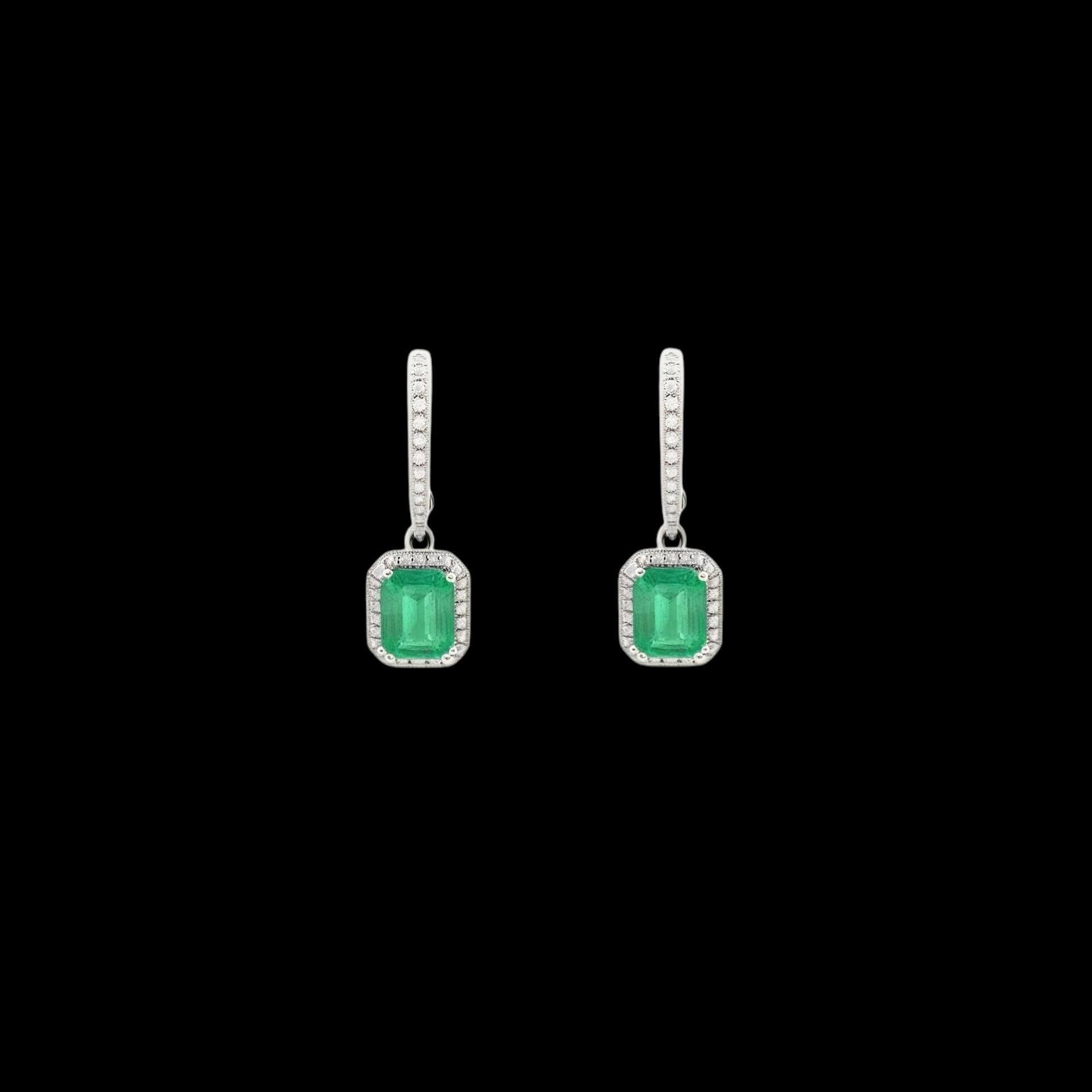 Natural Emerald Diamond Dangle Earrings 1