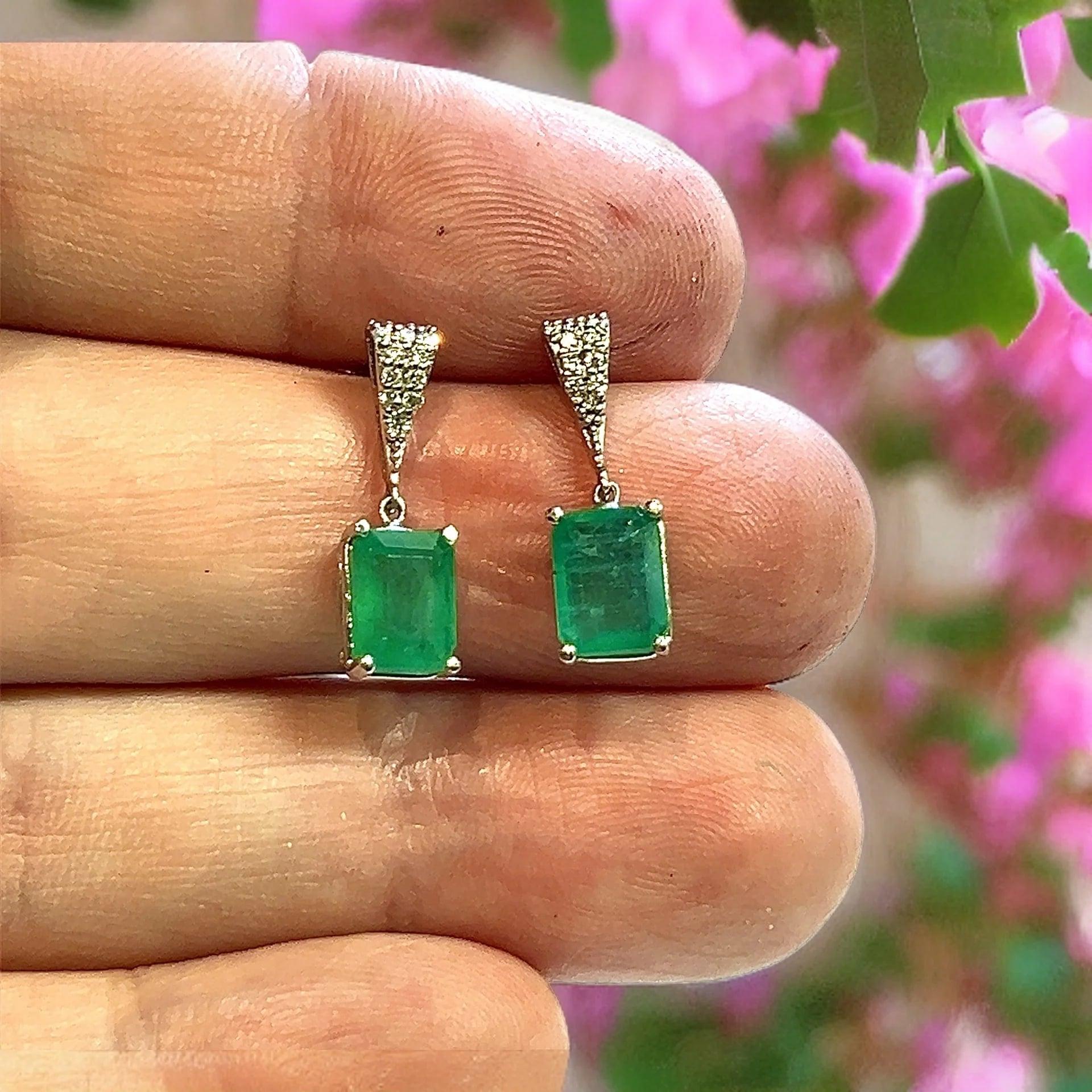 Natural Emerald Diamond Dangle Earrings 14k WG 2.99 TCW Certified  For Sale 5
