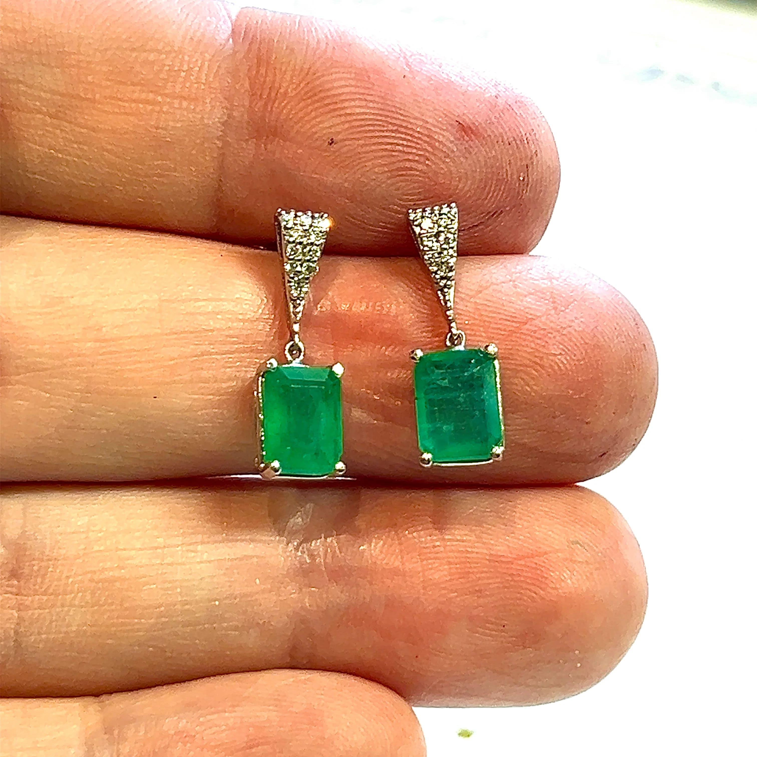 Natural Emerald Diamond Dangle Earrings 14k WG 2.99 TCW Certified  For Sale 10