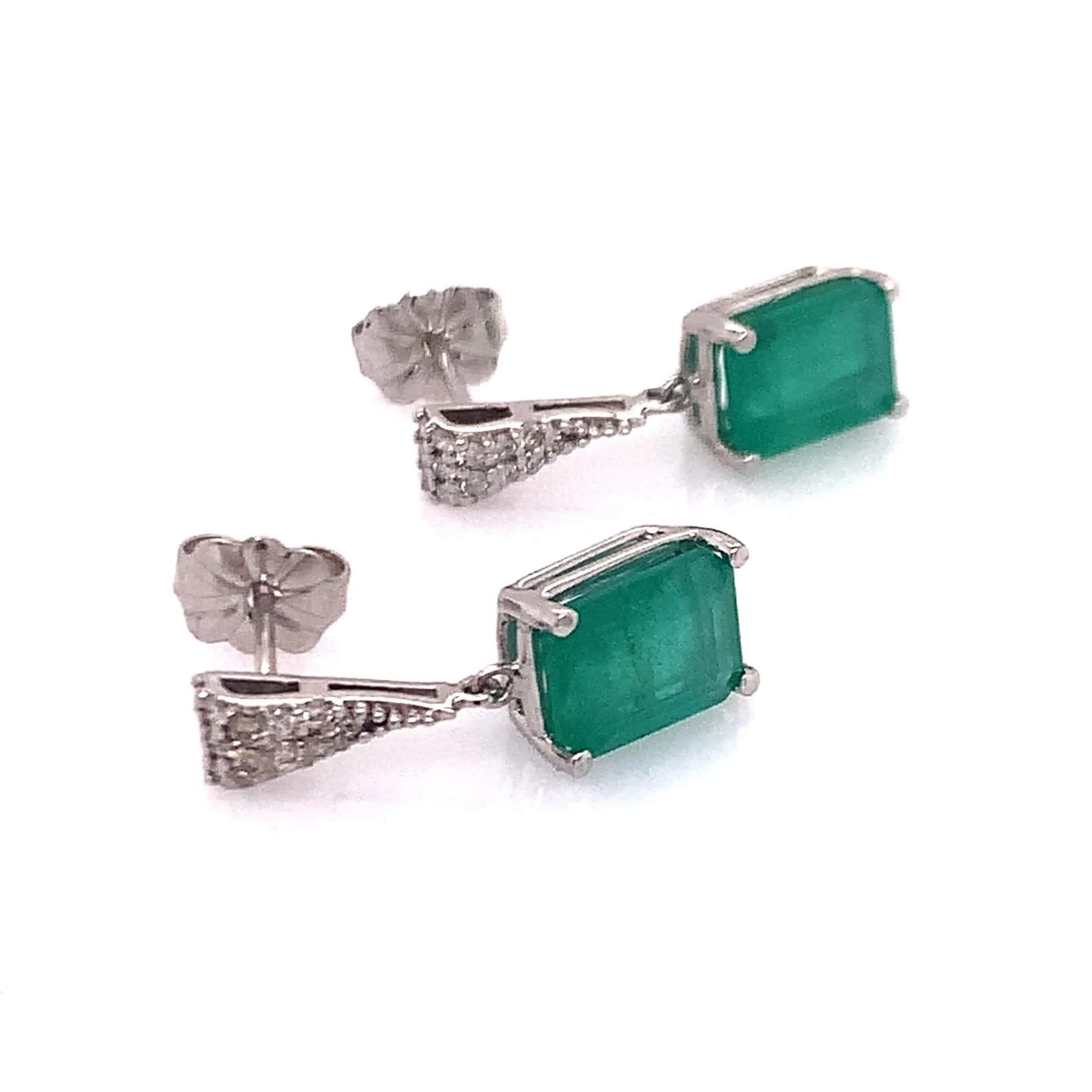 Natural Emerald Diamond Dangle Earrings 14k WG 2.99 TCW Certified  For Sale 1