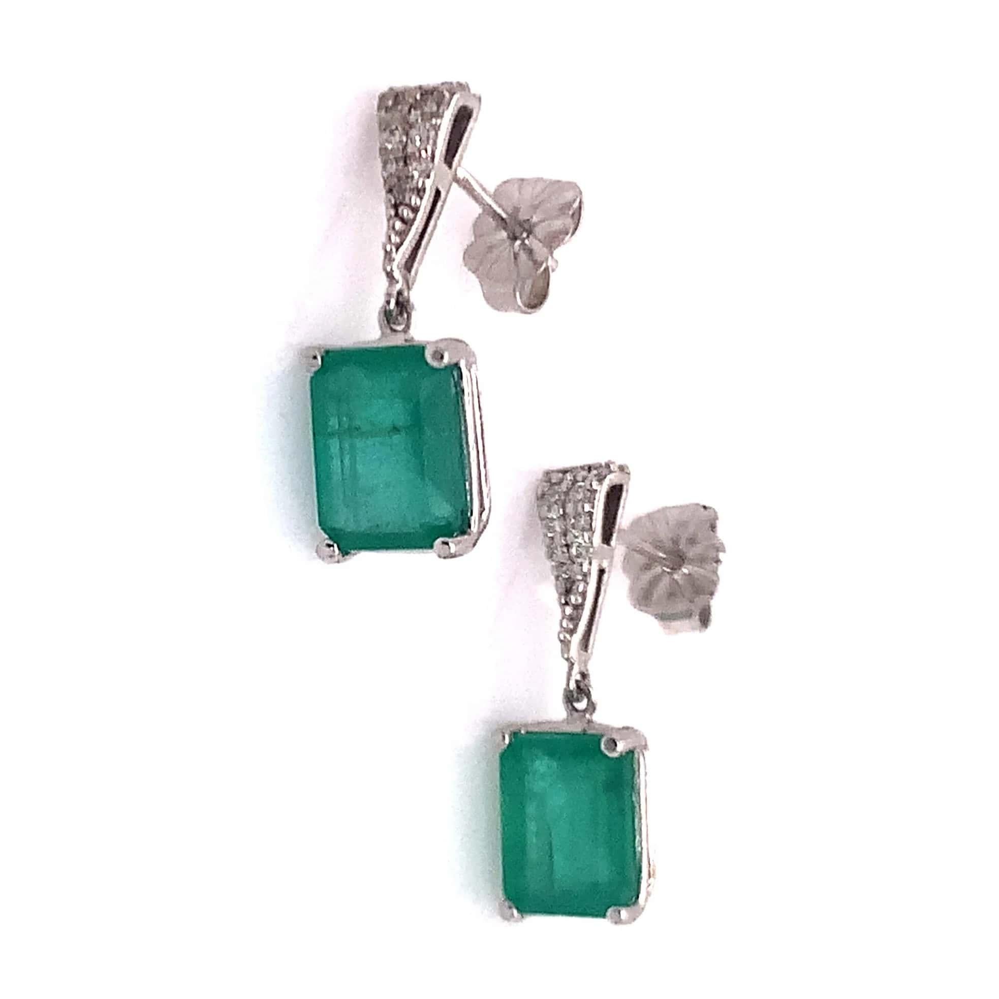 Natural Emerald Diamond Dangle Earrings 14k WG 2.99 TCW Certified  For Sale 3