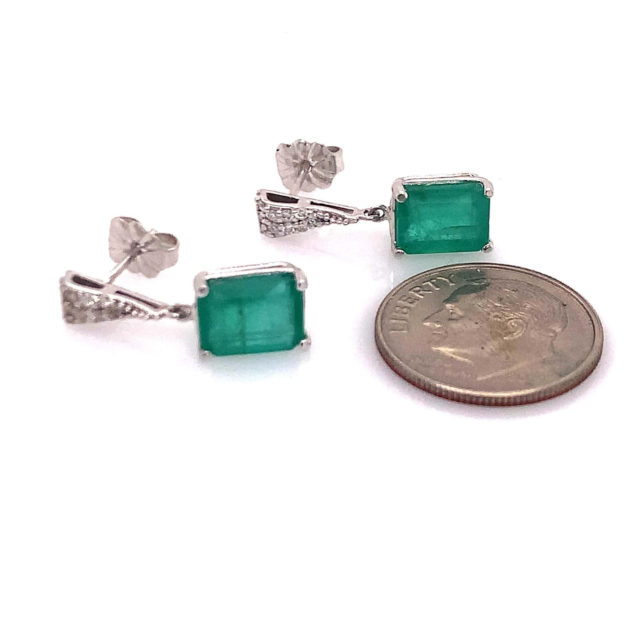 Natural Emerald Diamond Dangle Earrings 14k WG 2.99 TCW Certified  For Sale 4