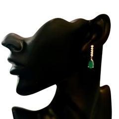 Natural Emerald Diamond Dangle Earrings 14k Y Gold 2.23 TCW Certified
