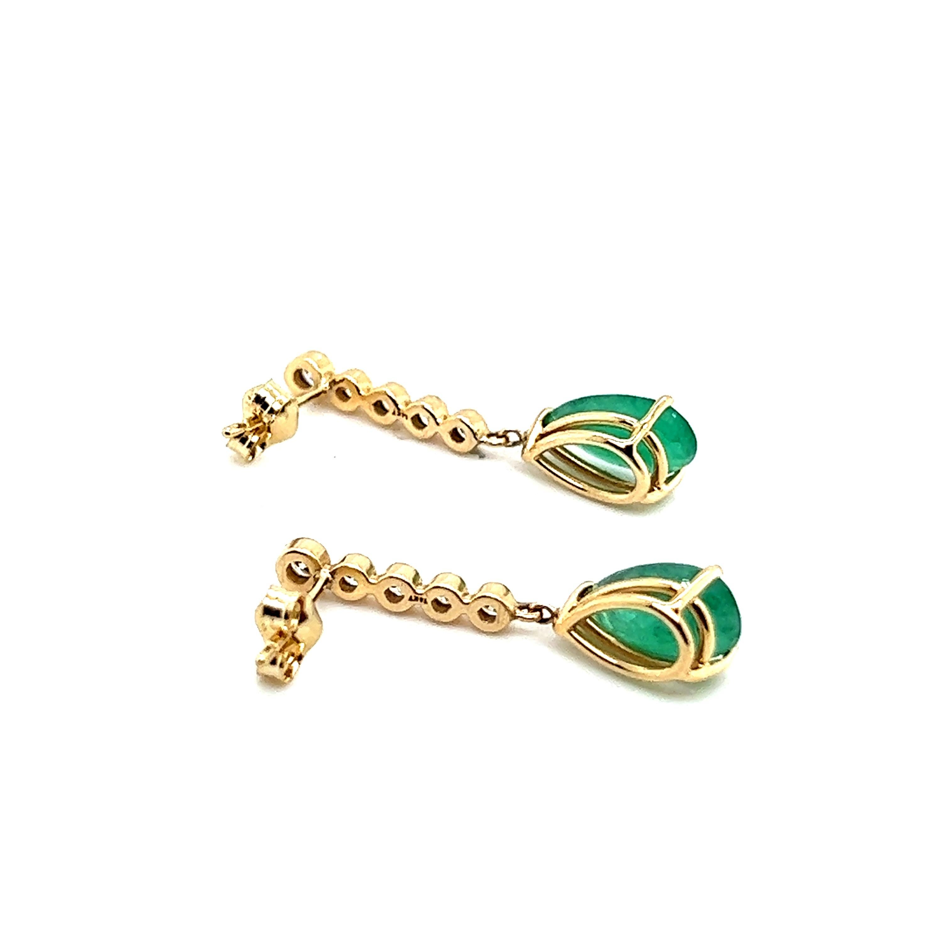 Natural Emerald Diamond Dangle Earrings 14k Y Gold 2.23 TCW Certified In New Condition For Sale In Brooklyn, NY