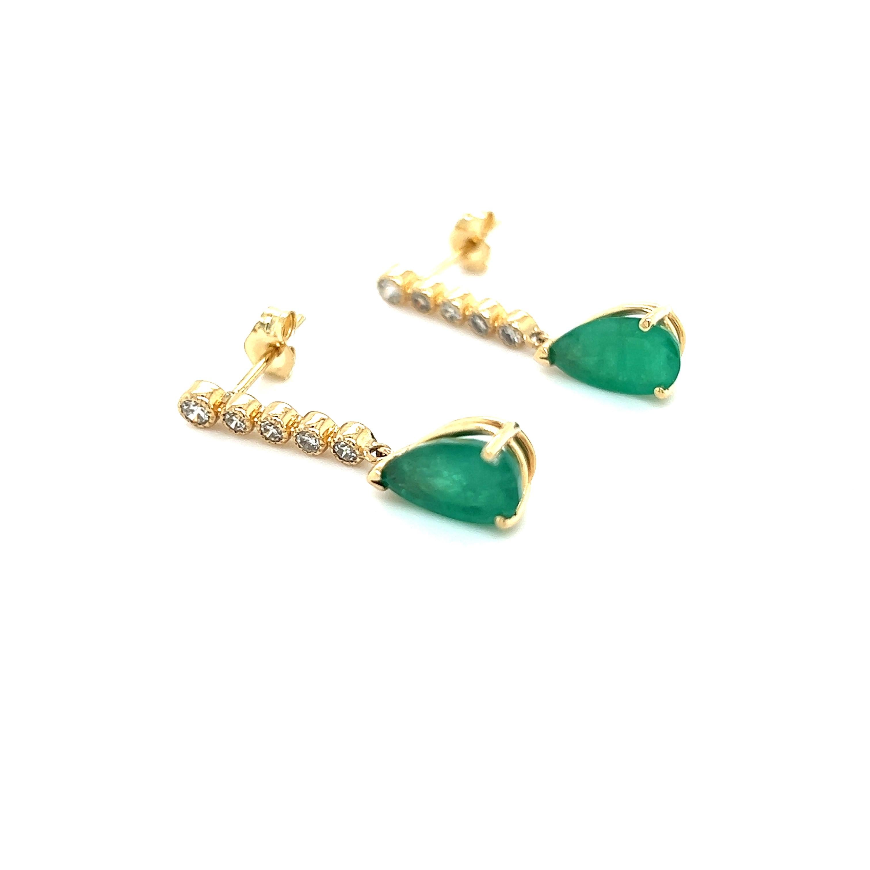 Natural Emerald Diamond Dangle Earrings 14k Y Gold 2.23 TCW Certified  For Sale 2