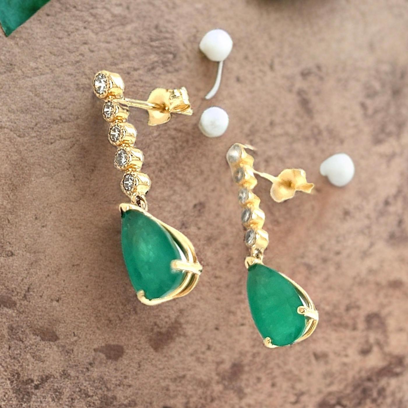 Natural Emerald Diamond Dangle Earrings 14k Y Gold 2.23 TCW Certified  For Sale 3