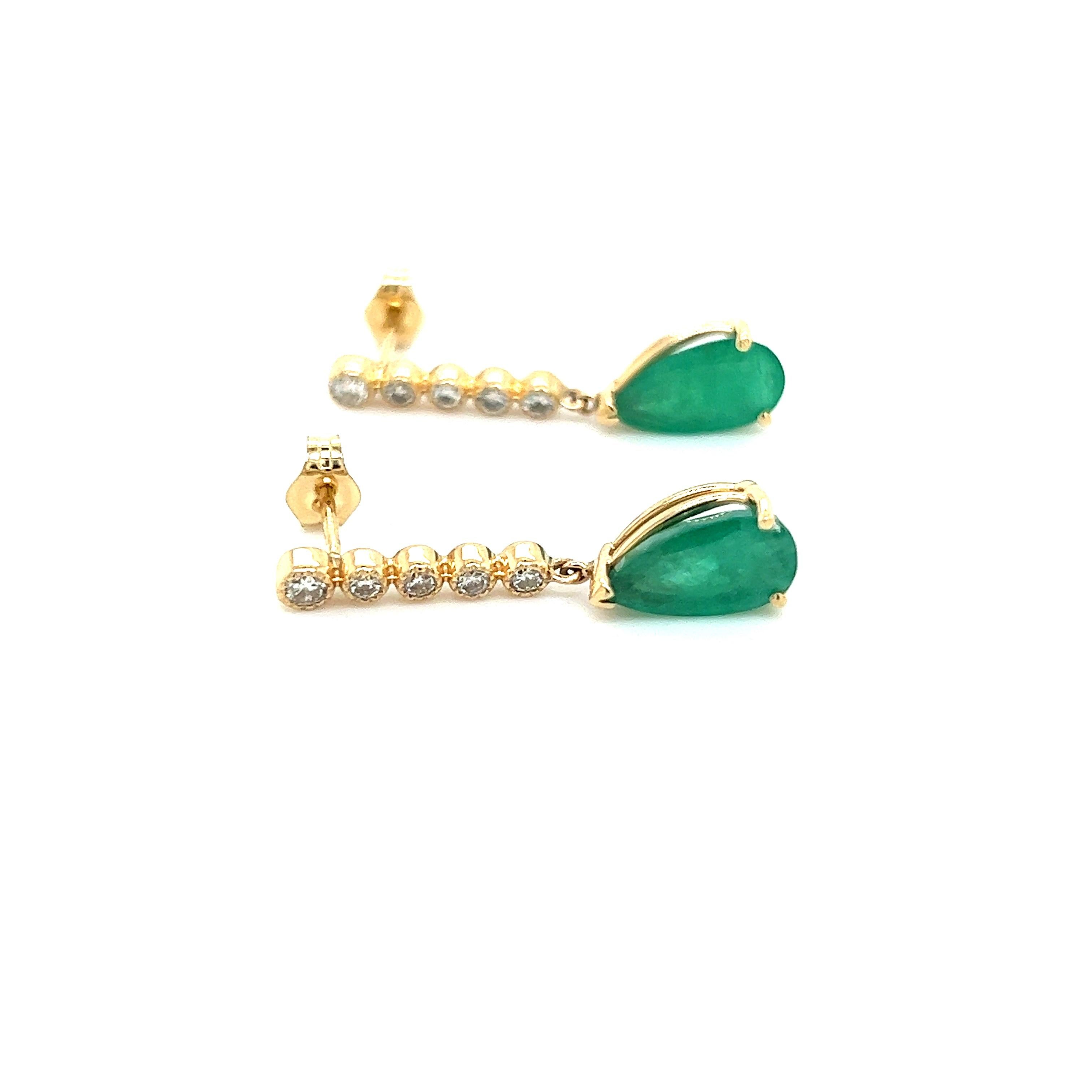 Natural Emerald Diamond Dangle Earrings 14k Y Gold 2.23 TCW Certified  For Sale 4