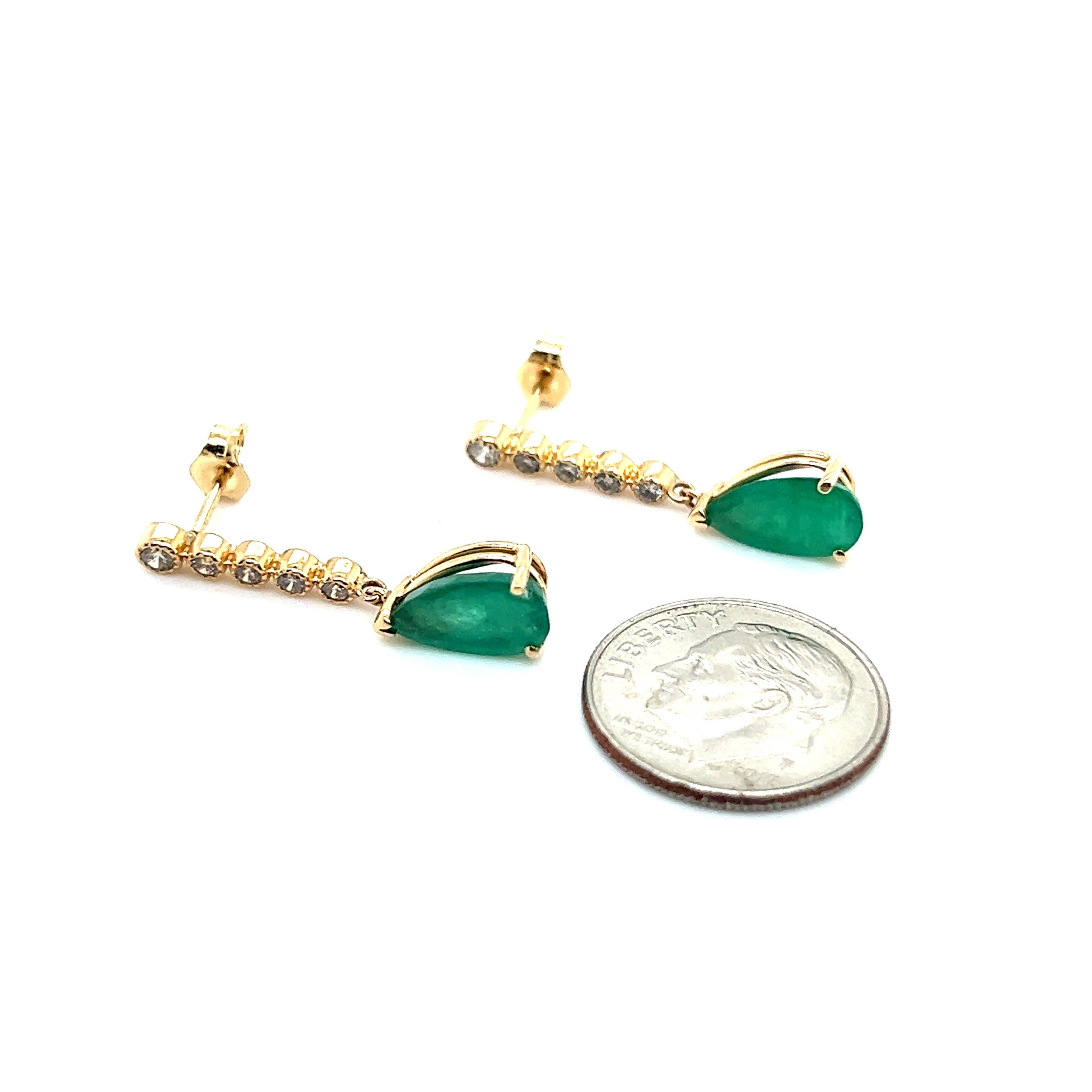 Natural Emerald Diamond Dangle Earrings 14k Y Gold 2.23 TCW Certified For Sale 4