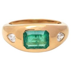Anillo cúpula diamante esmeralda natural oro 18k