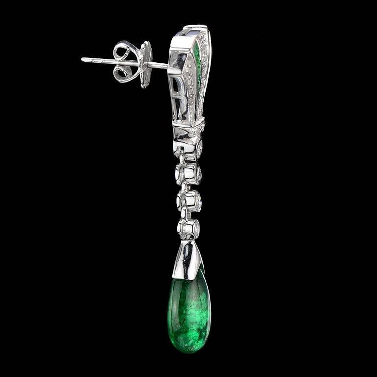Art Deco Natural Emerald Diamond Drop Earrings
