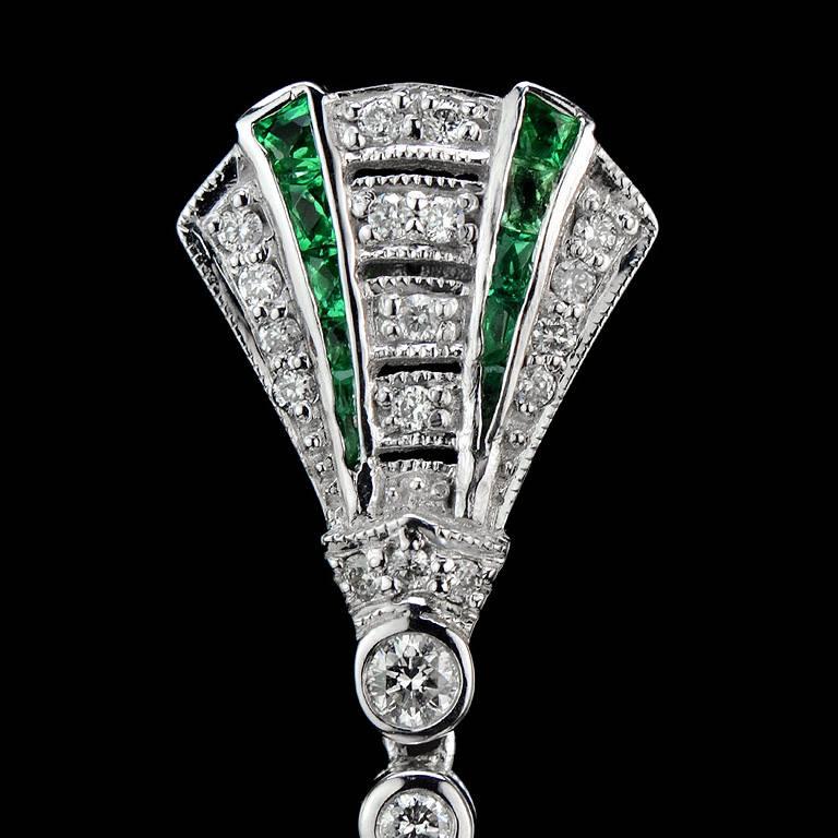 Pear Cut Natural Emerald Diamond Drop Earrings