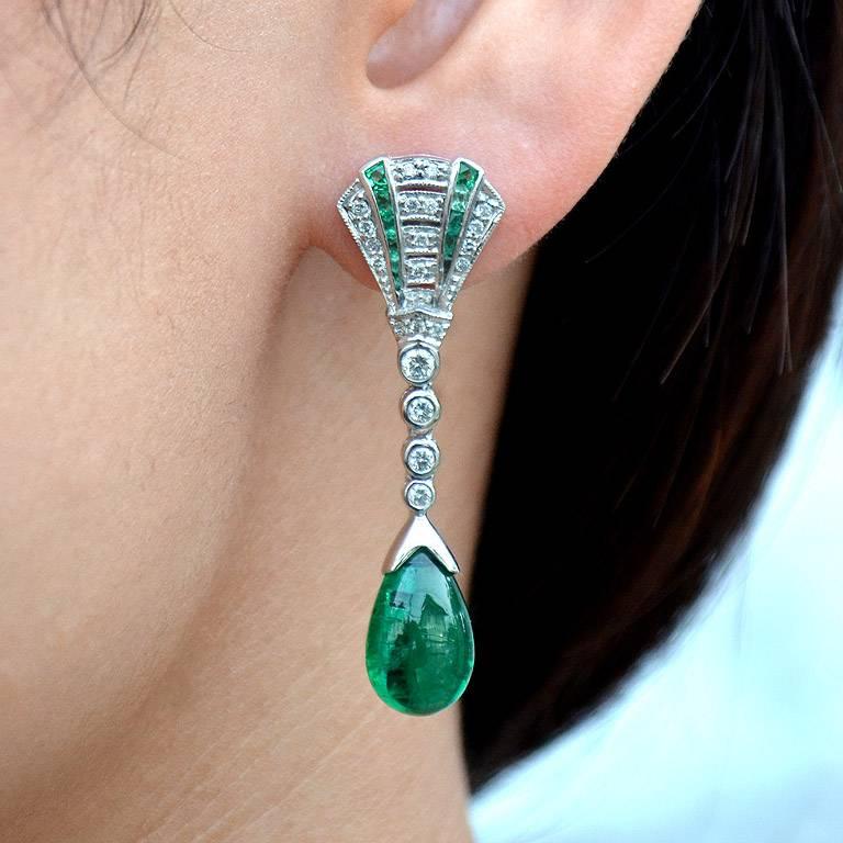 Natural Emerald Diamond Drop Earrings 1