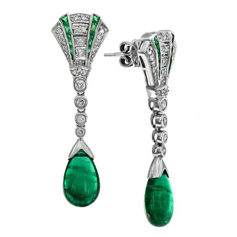 Natural Emerald Diamond Drop Earrings