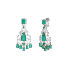 Boucle d'oreille Nature 12.05cts Emeraude & 2.49cts Diamant Or 14k
