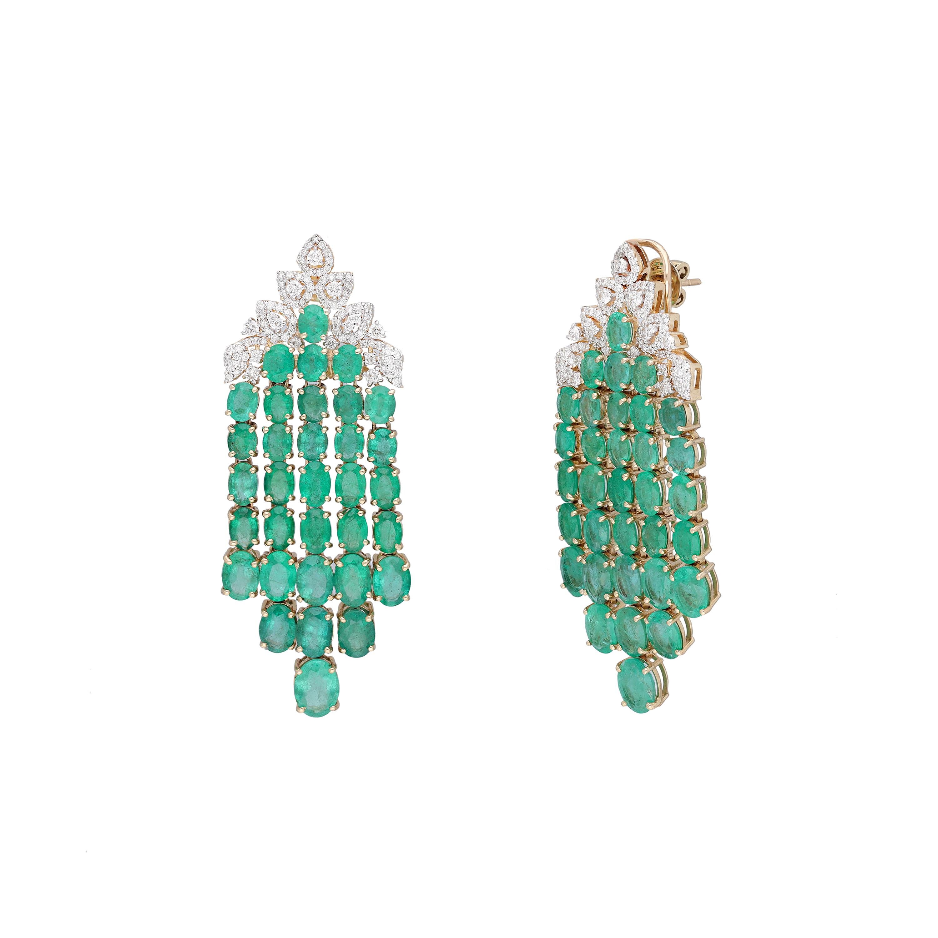 Natural Emerald & diamond earring 14k gold In New Condition For Sale In jaipur, IN
