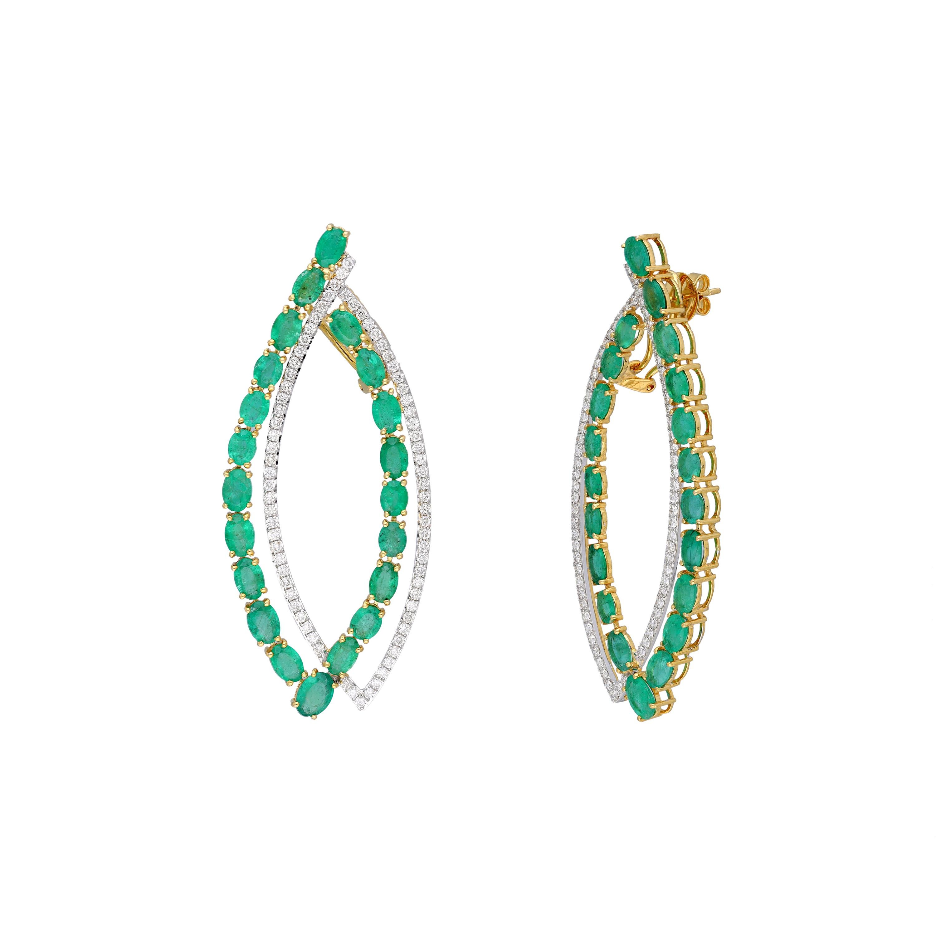 Orecchino con smeraldo naturale e diamante in oro 14k In condizioni Nuovo in vendita a jaipur, IN
