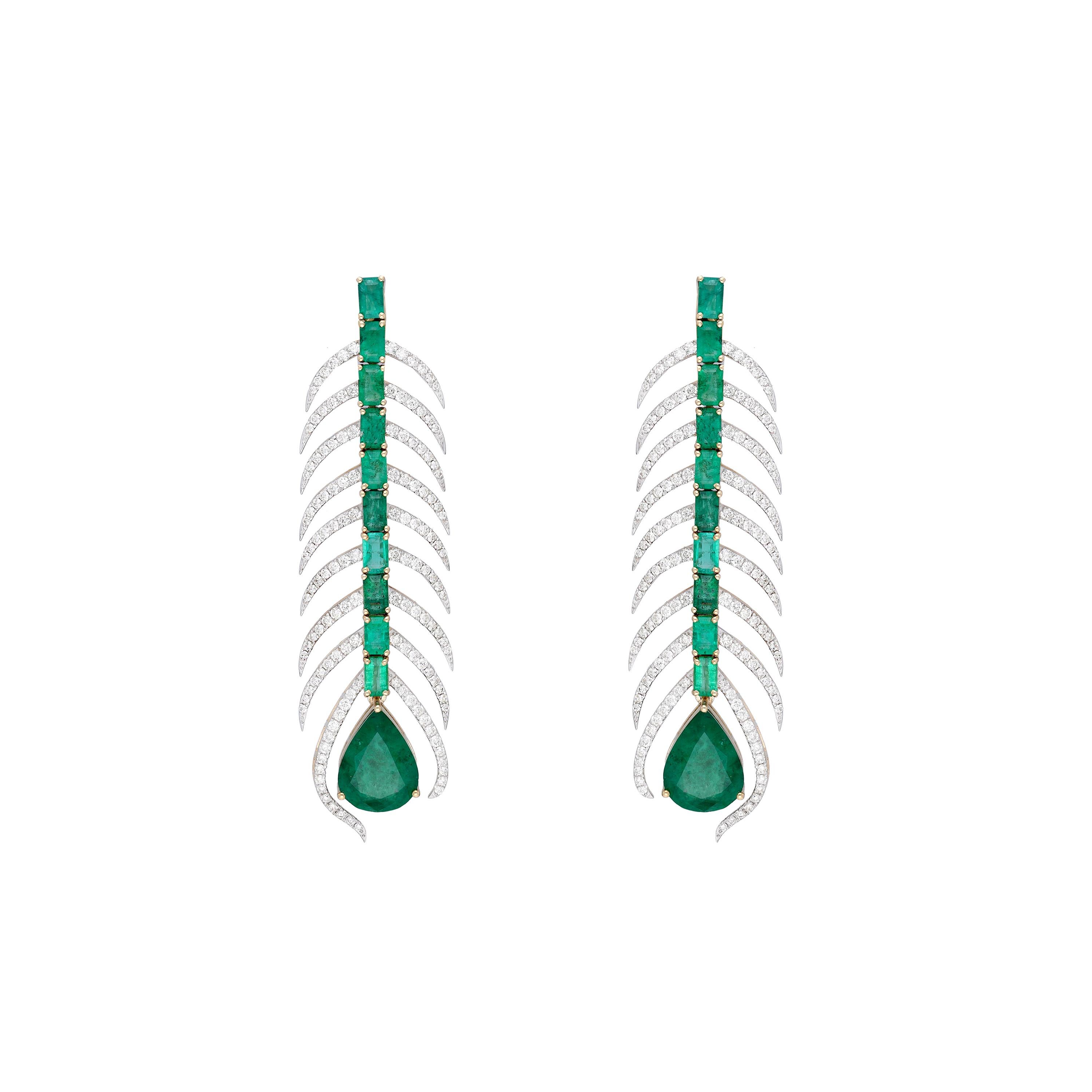 De las mujeres Pendiente Esmeralda natural y diamante Oro 14k en venta