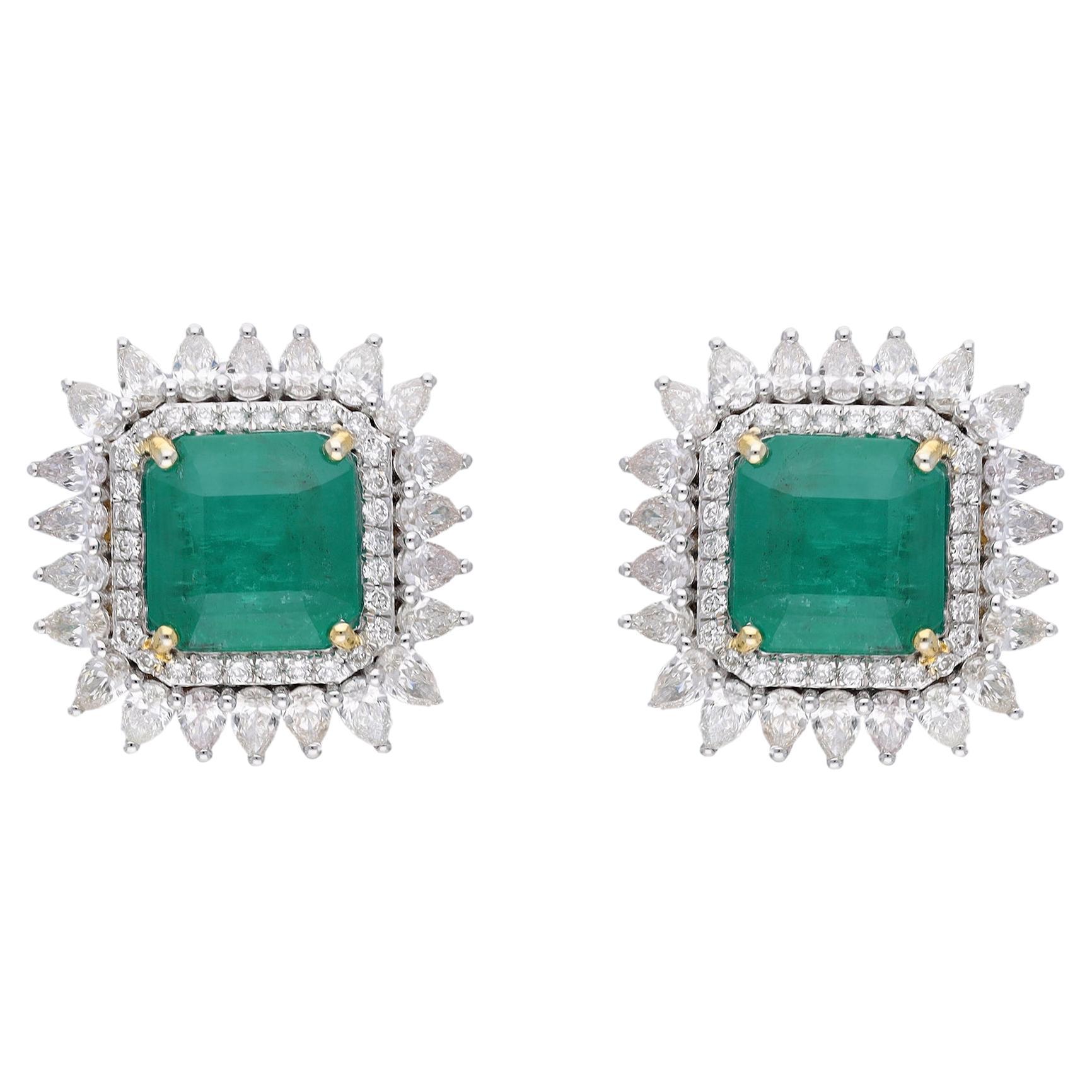 Natural Emerald & diamond earring 14k gold