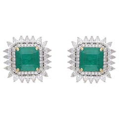 Natural Emerald & diamond earring 14k gold