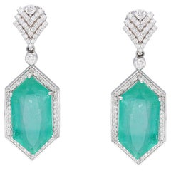 Natural Emerald & diamond earring 14k gold