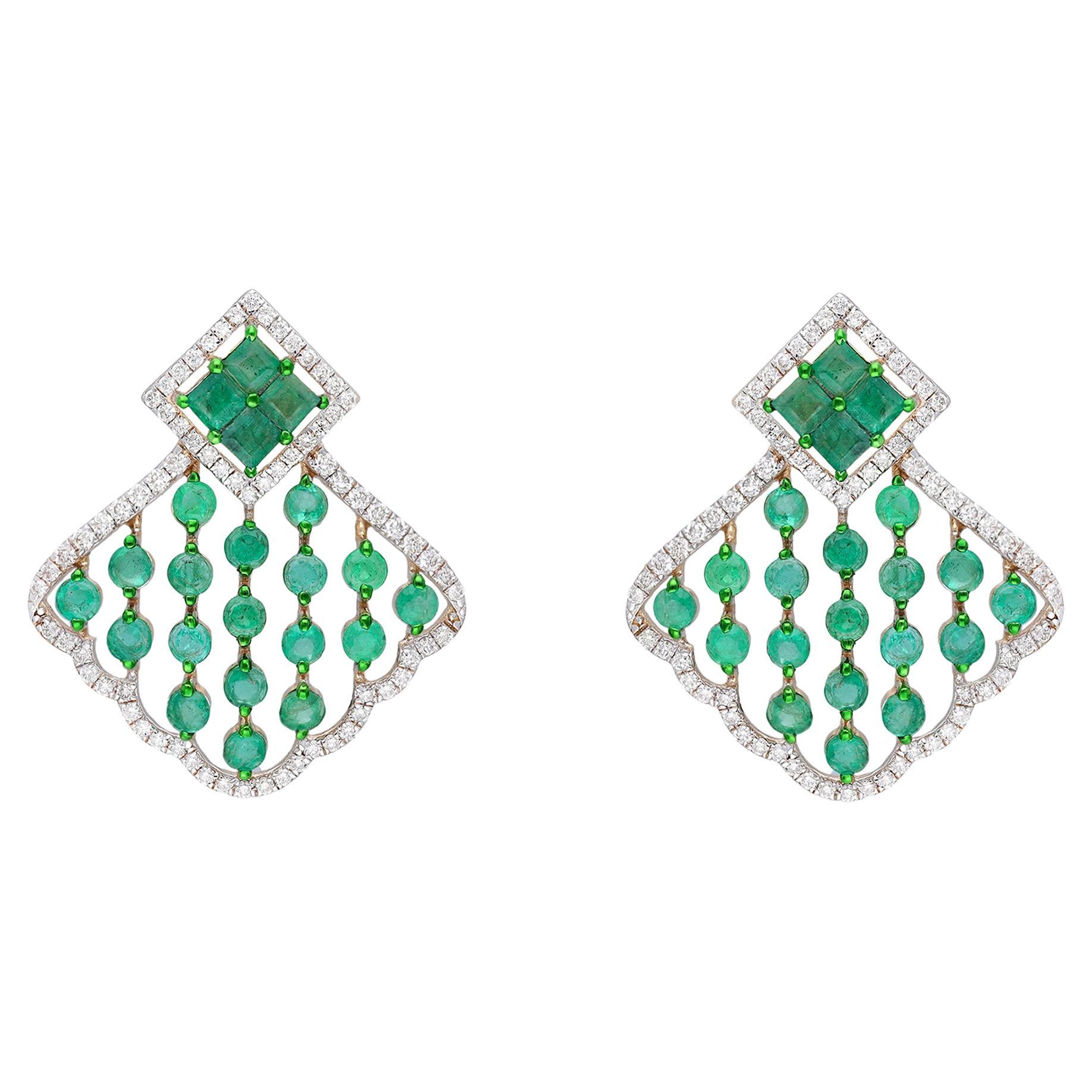 Natural Emerald & diamond earring 14k gold