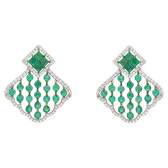 Natural Emerald & diamond earring 14k gold