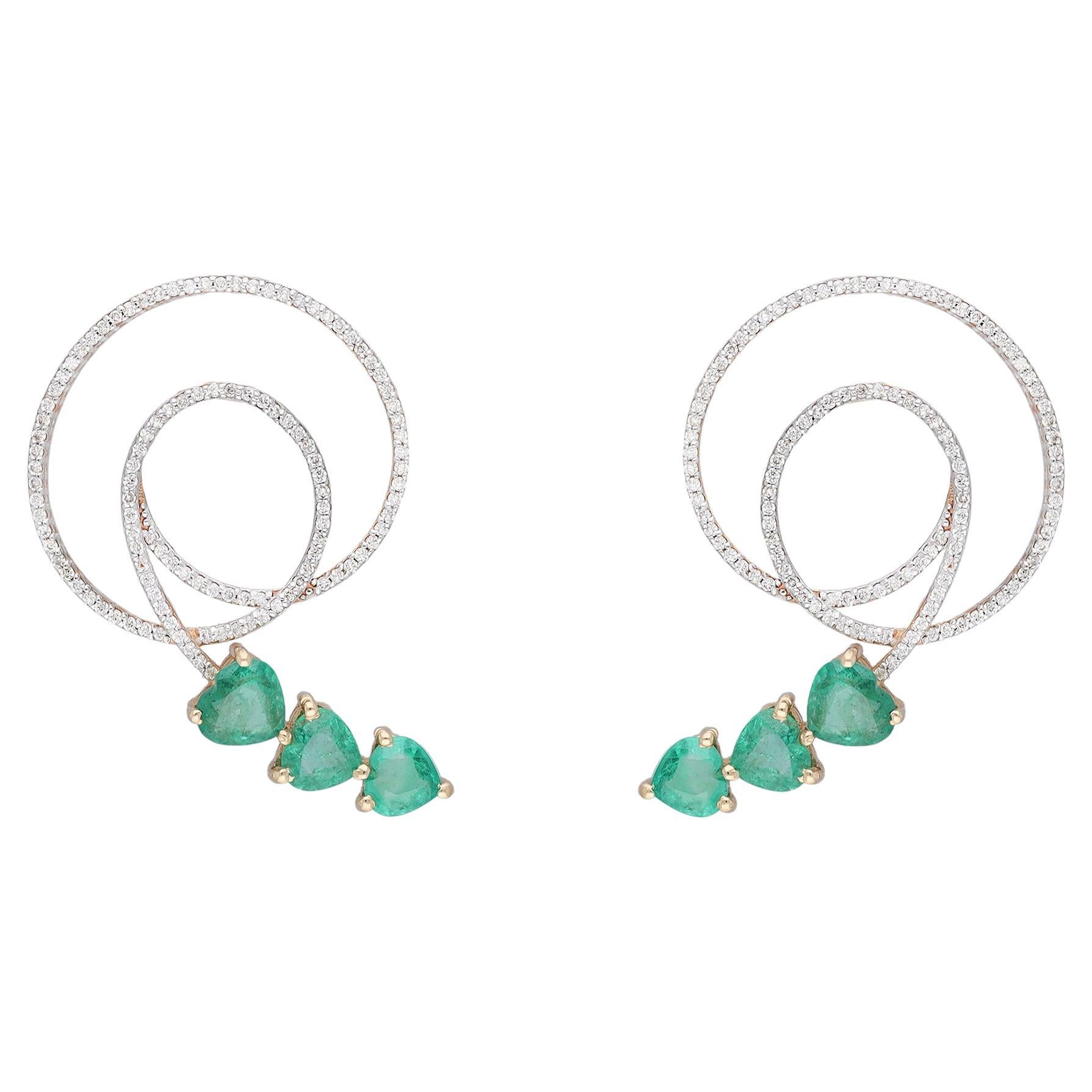 Natural Emerald & diamond earring 14k gold