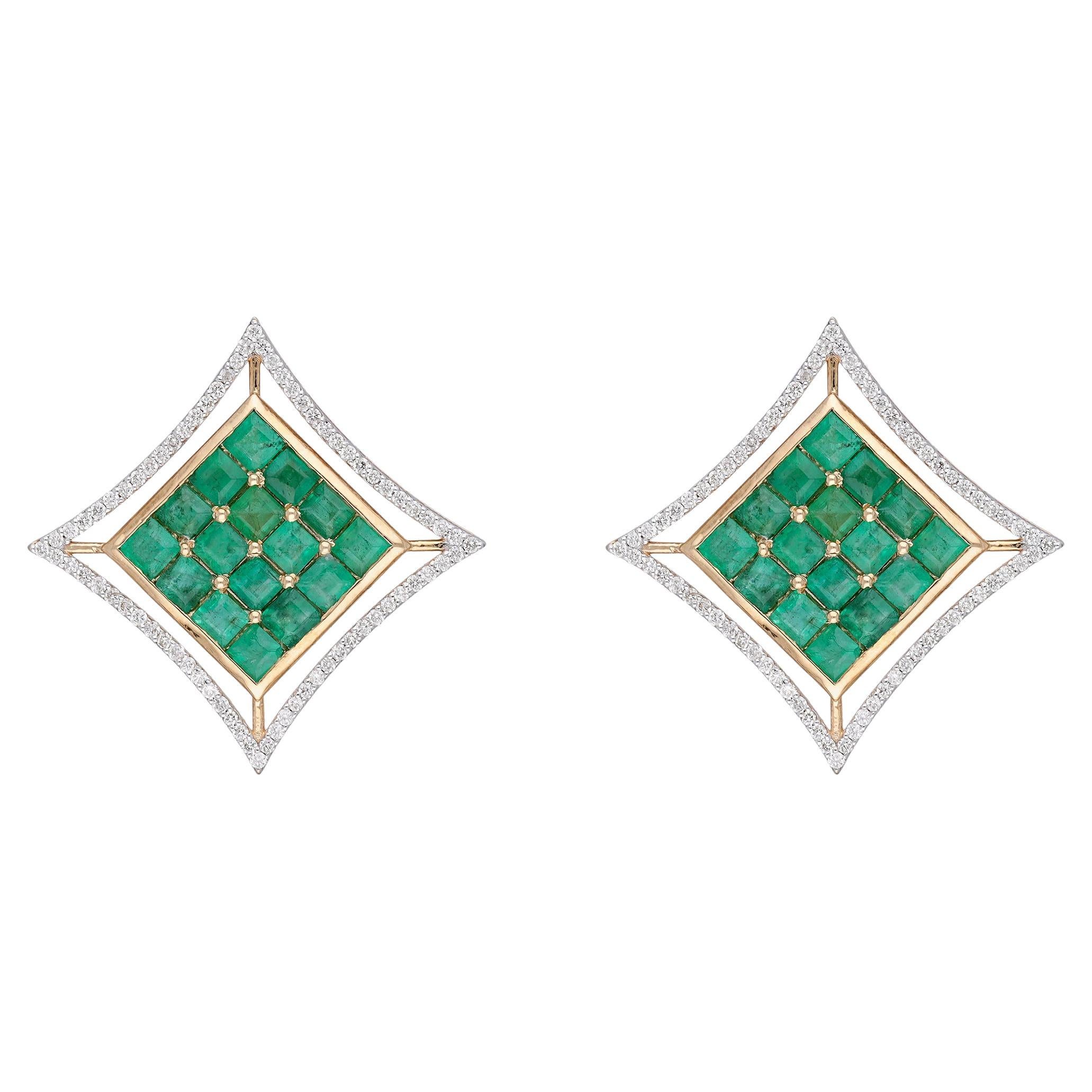 Pendiente Esmeralda natural y diamante Oro 14k