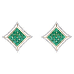 Natural Emerald & diamond earring 14k gold