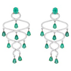 Boucle d'oreille émeraude naturelle et diamant or 14k