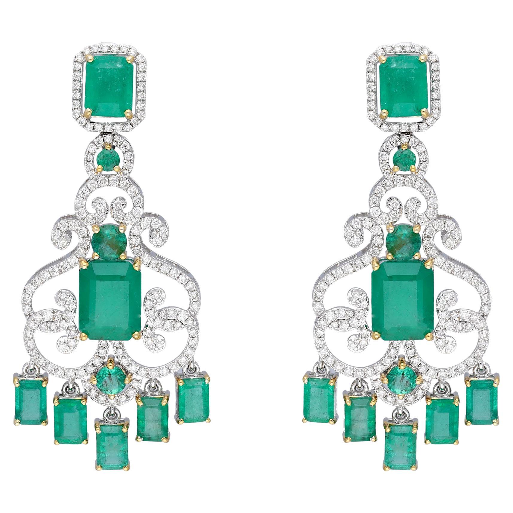 Natural Emerald & diamond earring 14k gold