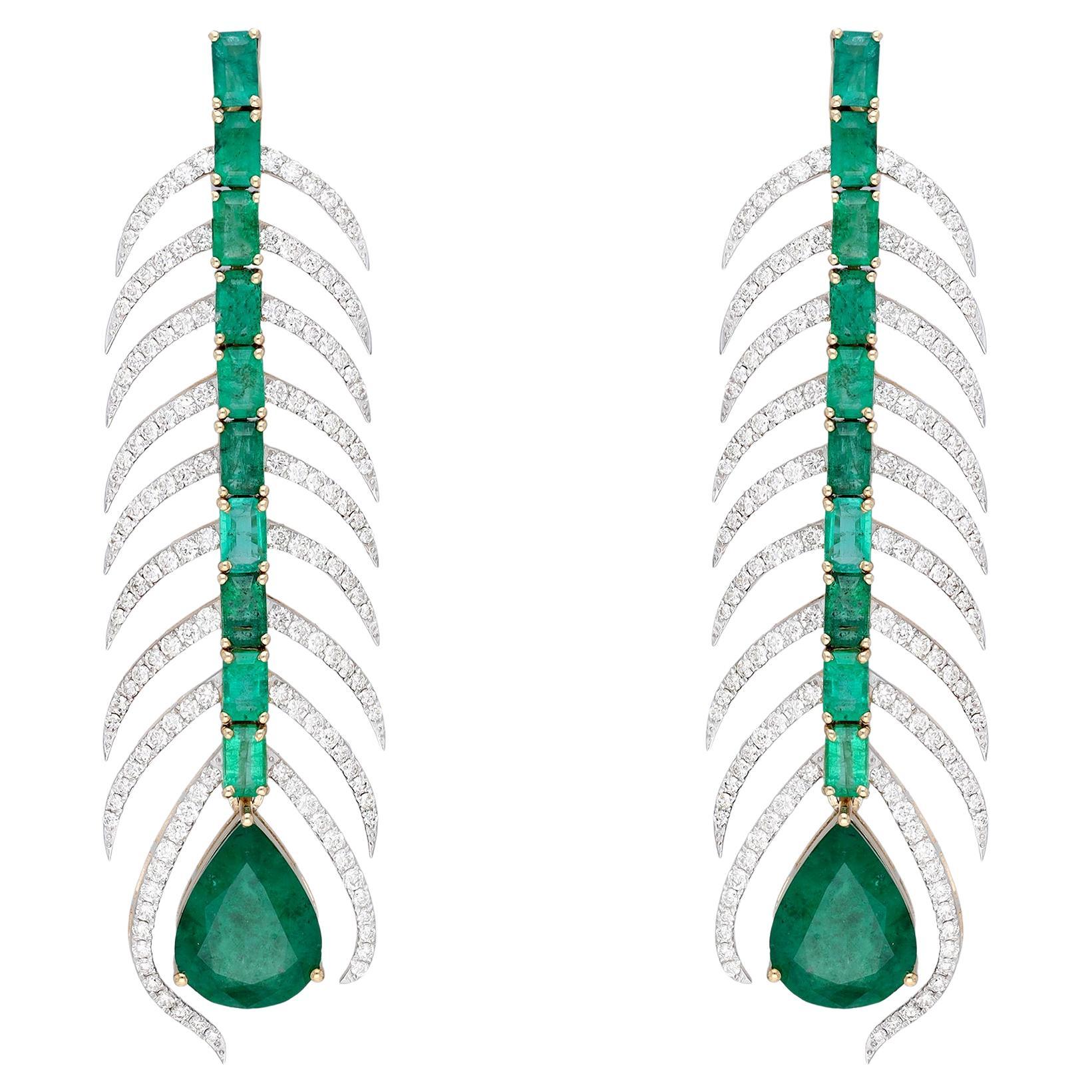 Pendiente Esmeralda natural y diamante Oro 14k en venta