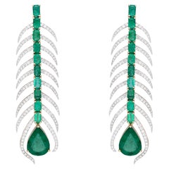Natural Emerald & diamond earring 14k gold